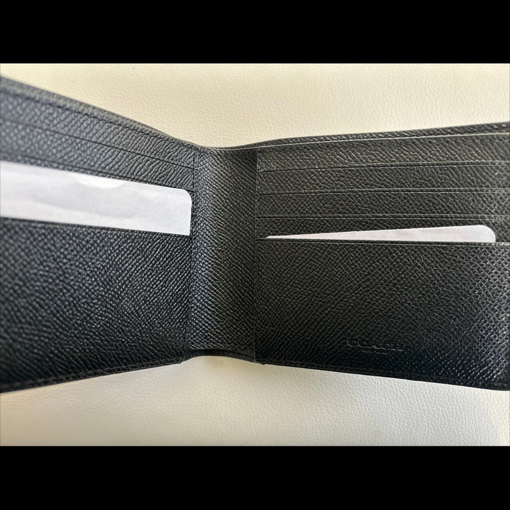 NWT Coach Men’s Calf Leather Bifold with Mini ID Wallet F64118 Black - Picture 7 of 9